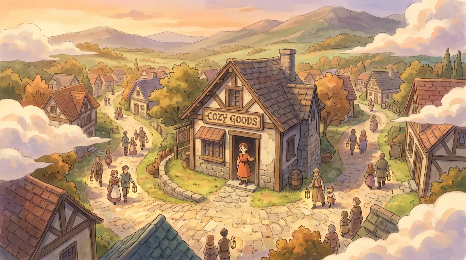 Townsfolk footpaths all converging on her shop, the neighborhood choosing her