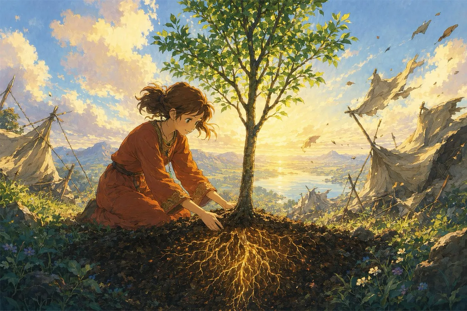 Planting a deep-rooted tree as flimsy tents blow away, what actually lasts